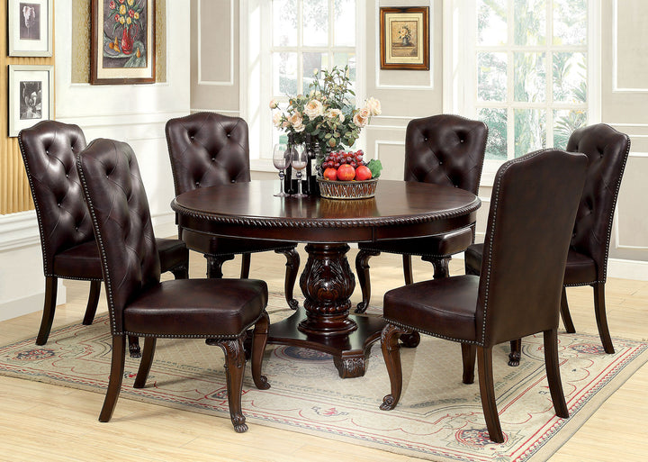 Furniture Of America Bellagio Brown Cherry Traditional Table + 4 Leatherette Chairs Model CM3319RT-5PC-LEATHER - MONAVILLA
