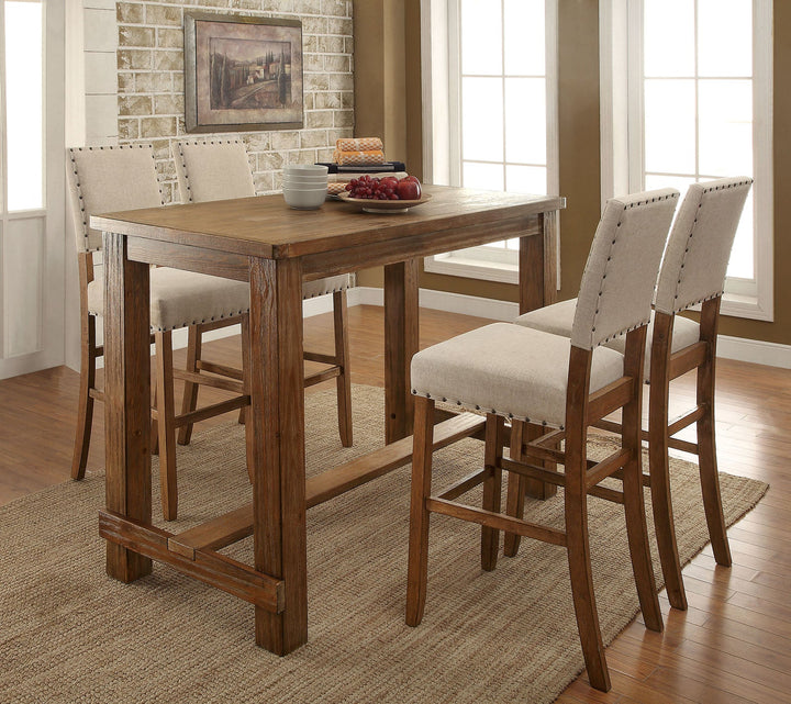 Furniture Of America Sania Rustic Oak Rustic 5-Piece Bar Ht. Dining Table Set Model CM3324BT-5PC - MONAVILLA