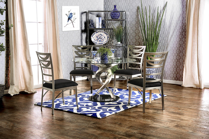 Furniture Of America Roxo Silver/Black Contemporary Round Dining Table Model CM3729T-TABLE - MONAVILLA