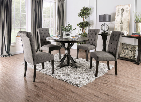 Furniture Of America Alfred Antique Black/Ivory Rustic 5-Piece Round Dining Table Set Model CM3735RT-5PC-GY - MONAVILLA