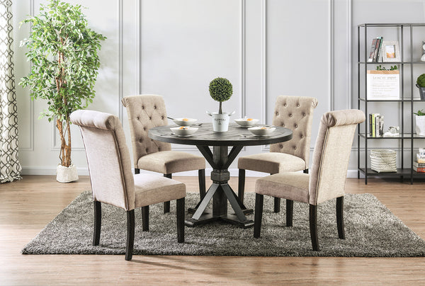 Furniture Of America Alfred Antique Black/Ivory Rustic 5-Piece Round Dining Table Set Model CM3735RT-5PC-IV - MONAVILLA