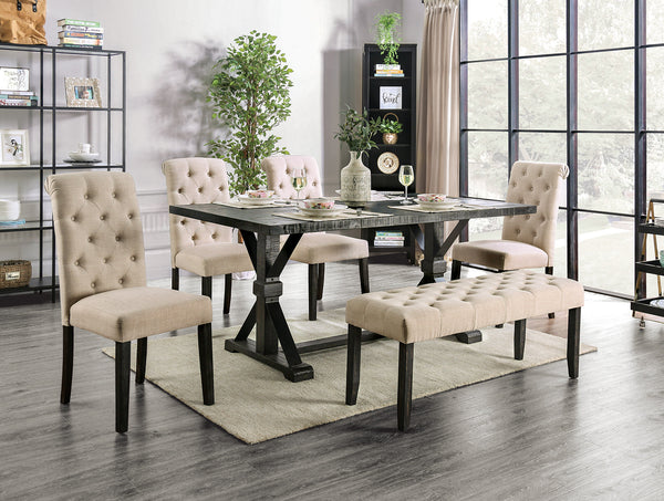 Furniture Of America Alfred Antique Black Rustic 6-Piece Dining Table Set With Bench Model CM3735T-IV-6PC-BN - MONAVILLA