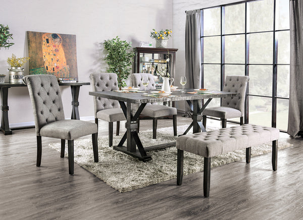 Furniture Of America Alfred Antique Black Rustic 6-Piece Dining Table Set With Bench Model CM3735T-LG-6PC-BN - MONAVILLA