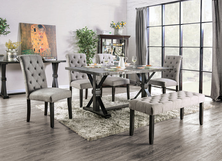 Furniture Of America Alfred Antique Black Rustic 6-Piece Dining Table Set With Bench Model CM3735T-LG-6PC-BN - MONAVILLA