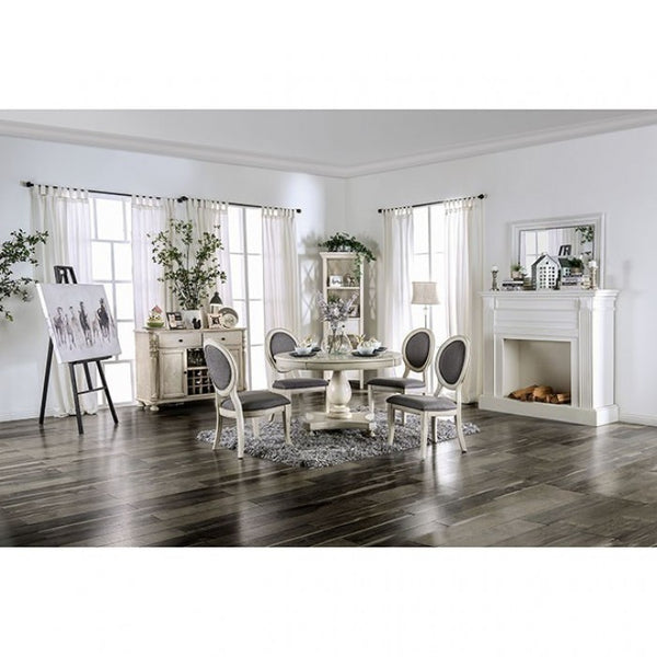 Furniture Of America Kathryn Antique White Transitional 5-Piece Round Dining Table Set Model CM3872WH-RT-5PC