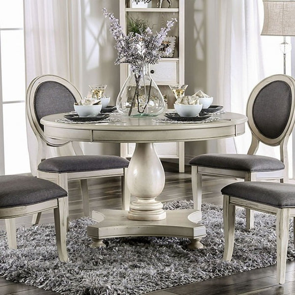 Furniture Of America Kathryn Antique White Transitional Round Dining Table, Antique White Model CM3872WH-RT-TABLE