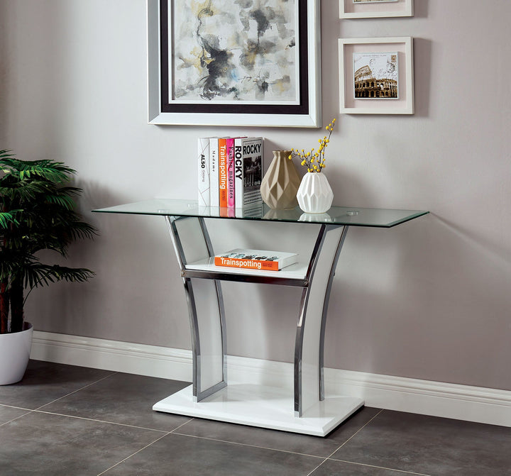 Furniture Of America Staten Glossy White/Chrome Contemporary Sofa Table Model CM4372WH-S-PK - MONAVILLA