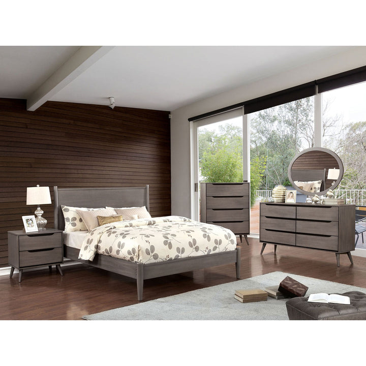 Furniture Of America Lennart Gray Mid-Century Modern 4-Piece Twin Bedroom Set With Oval Mirror Model CM7386GY-T-4PC-MO - MONAVILLA