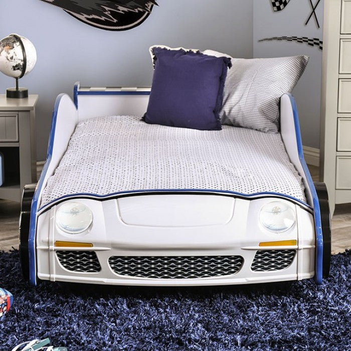 Furniture Of America Police Car Blue/White Novelty Twin Bed, Blue Model CM7640-BED - MONAVILLA