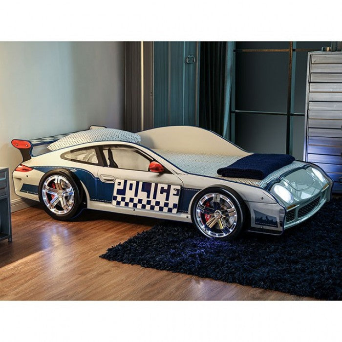 Furniture Of America Police Car Blue/White Novelty Twin Bed, Blue Model CM7640-BED - MONAVILLA