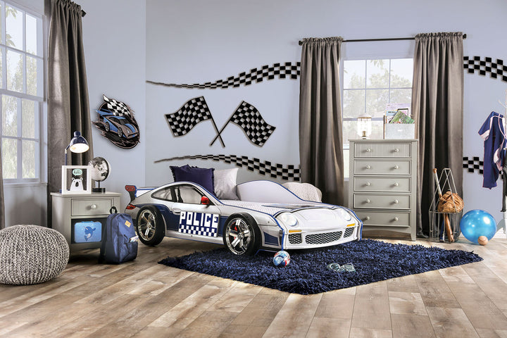 Furniture Of America Police Car Blue/White Novelty Twin Bed, Blue Model CM7640-BED - MONAVILLA
