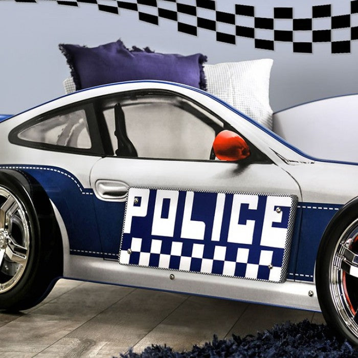 Furniture Of America Police Car Blue/White Novelty Twin Bed, Blue Model CM7640-BED - MONAVILLA