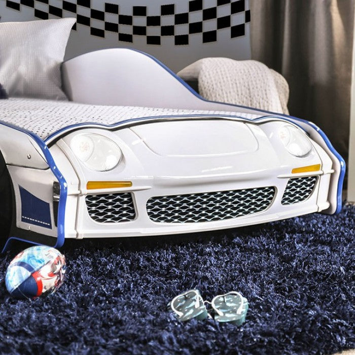 Furniture Of America Police Car Blue/White Novelty Twin Bed, Blue Model CM7640-BED - MONAVILLA