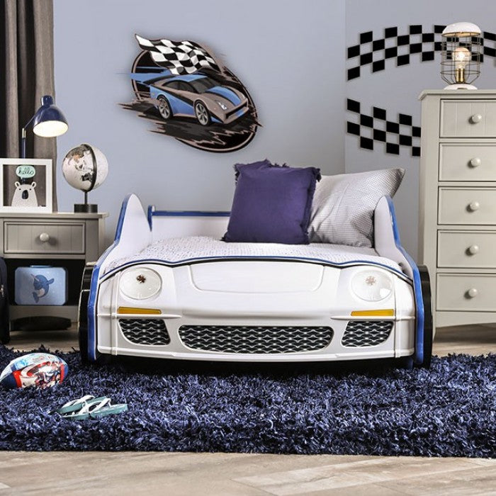 Furniture Of America Police Car Blue/White Novelty Twin Bed, Blue Model CM7640-BED - MONAVILLA