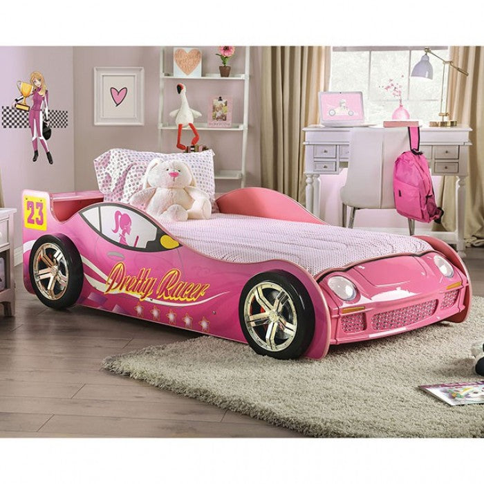Furniture Of America Pretty Girl Car Bed Pink Novelty Twin Bed, Pink Model CM7642-BED - MONAVILLA