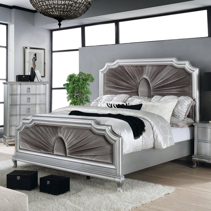 Furniture Of America Aalok Silver/Warm Gray Glam Bed Model CM7864 - MONAVILLA