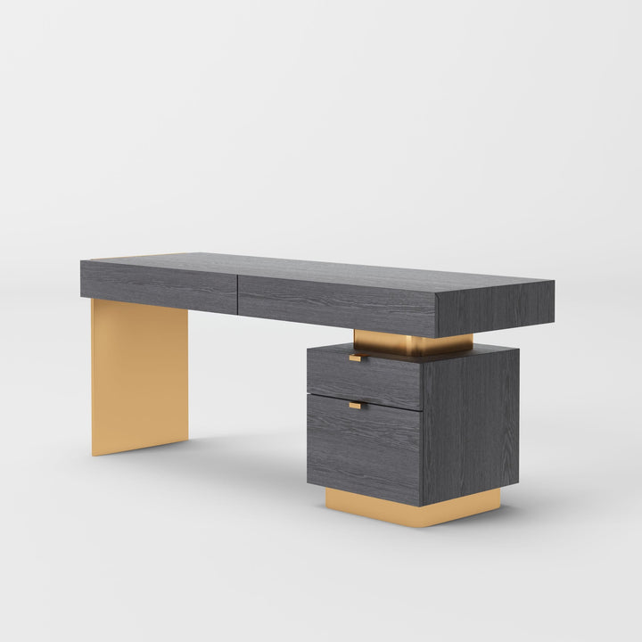 Modrest Trahan Modern Grey Elm & Gold Office Desk - MONAVILLA
