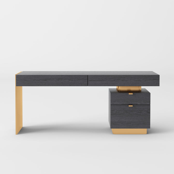 Modrest Trahan Modern Grey Elm & Gold Office Desk - MONAVILLA