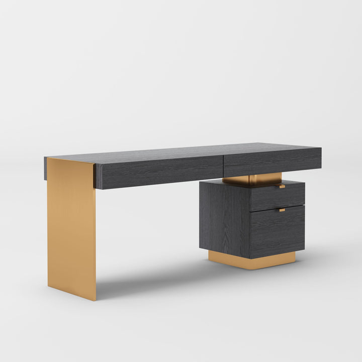Modrest Trahan Modern Grey Elm & Gold Office Desk - MONAVILLA
