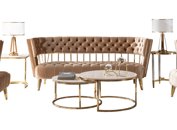 Divani Casa Courtney Beige & Gold Fabric Sofa - MONAVILLA
