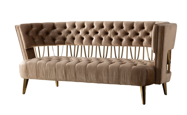 Divani Casa Courtney Beige & Gold Fabric Loveseat - MONAVILLA