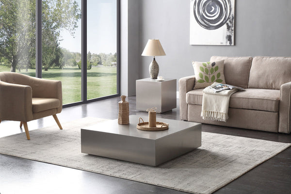 Modrest Anvil Modern Brushed Stainless Steel Coffee Table - MONAVILLA