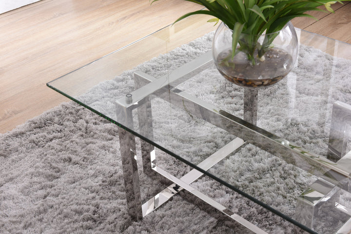 Modrest Valiant Modern Glass & Stainless Steel Coffee Table - MONAVILLA