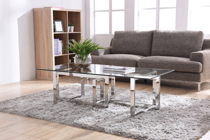 Modrest Valiant Modern Glass & Stainless Steel Coffee Table - MONAVILLA