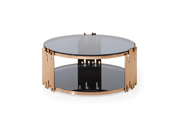 Modrest Bryce Modern Smoked Glass & Rosegold Round Coffee Table - MONAVILLA