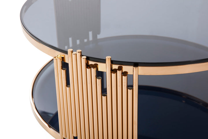 Modrest Bryce Modern Smoked Glass & Rosegold Round Coffee Table - MONAVILLA