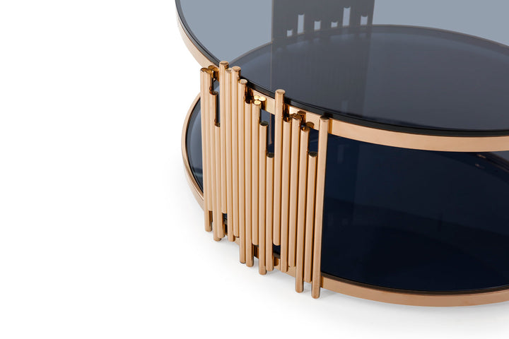 Modrest Bryce Modern Smoked Glass & Rosegold Round Coffee Table - MONAVILLA