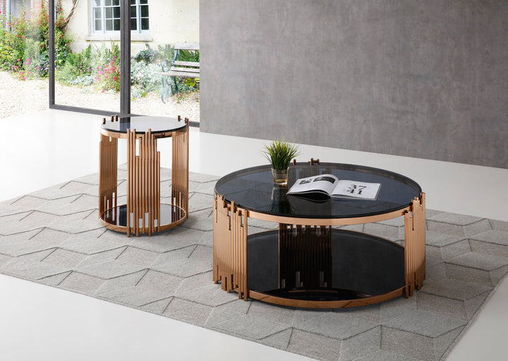 Modrest Bryce Modern Smoked Glass & Rosegold Round Coffee Table - MONAVILLA