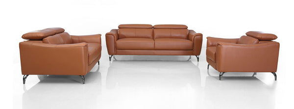 Divani Casa Danis Modern Cognac Leather Brown Sofa Set - MONAVILLA