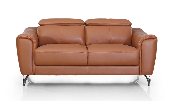 Divani Casa Danis Modern Cognac Leather Brown Loveseat - MONAVILLA