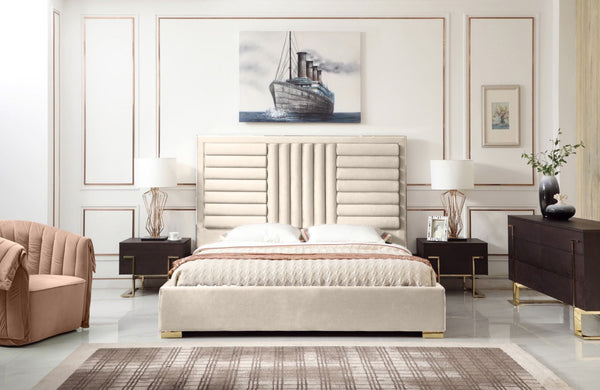 Modrest Daystar Modern Beige Velvet and Gold Bed - MONAVILLA
