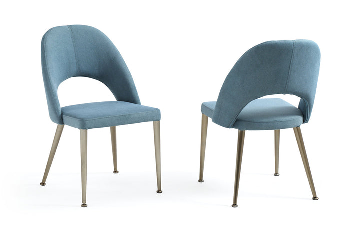 Gloria Modern Blue & Antique Brass Dining Chair (Set of 2) - MONAVILLA