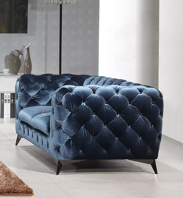 Divani Casa Delilah Modern Blue Fabric Loveseat - MONAVILLA