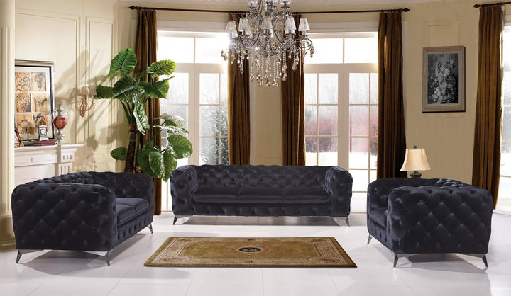 Divani Casa Delilah Modern Black Fabric Loveseat - MONAVILLA