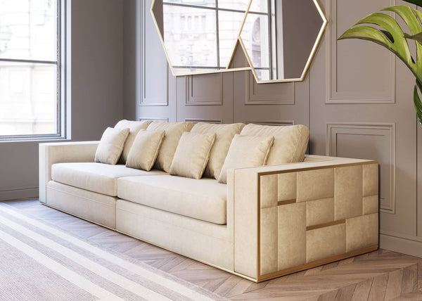 Divani Casa Mobray Glam Beige and Gold Fabric Sofa - MONAVILLA
