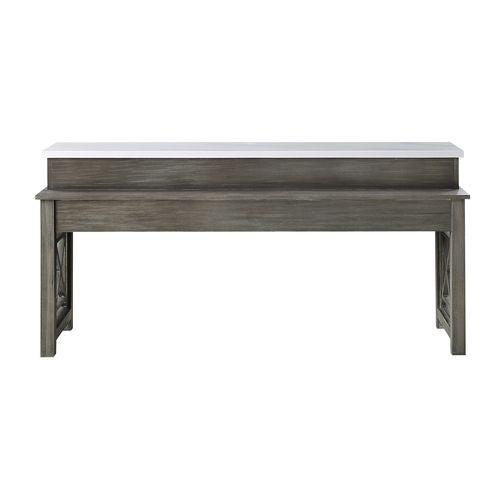 ACME Wandella Beige Fabric, Marble & Weathered Gray Finish Dining Table Model DN00088 - MONAVILLA