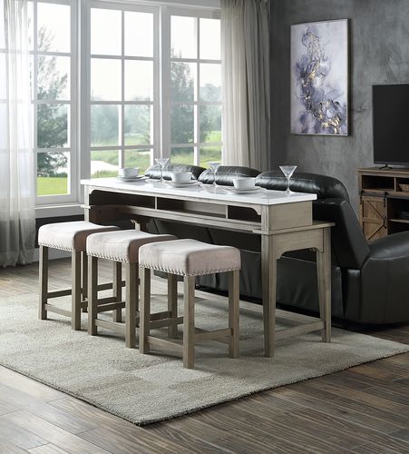 ACME Wandella Beige Fabric, Marble & Rustic Oak Finish Dining Table Model DN00089 - MONAVILLA