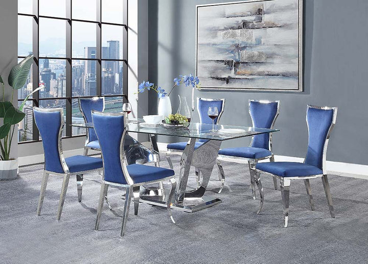 ACME Azriel Blue Velvet & Mirroed Silver Finish Side Chair Model DN01192 - MONAVILLA