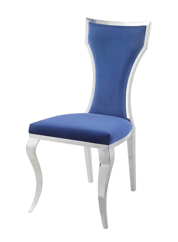 ACME Azriel Blue Velvet & Mirroed Silver Finish Side Chair Model DN01192 - MONAVILLA