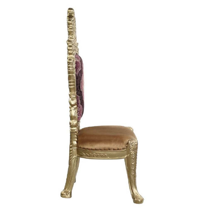 ACME Bernadette Pattern Fabric & Gold Finish Bernadette Side Chair (Set-2) Model DN01471 - MONAVILLA