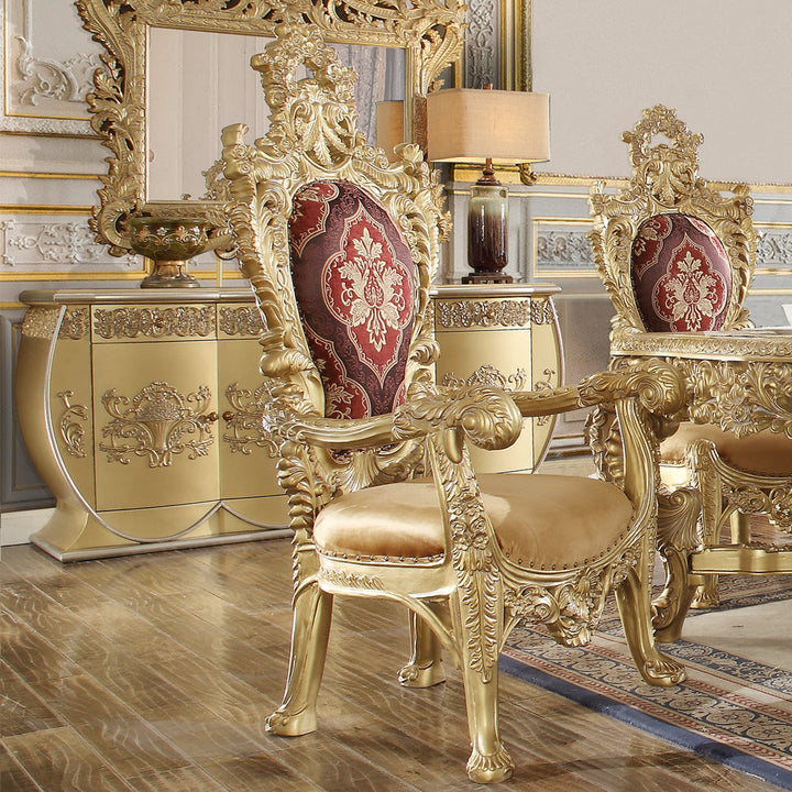 ACME Bernadette Pattern Fabric & Gold Finish Bernadette Arm Chair (Set-2) Model DN01472 - MONAVILLA