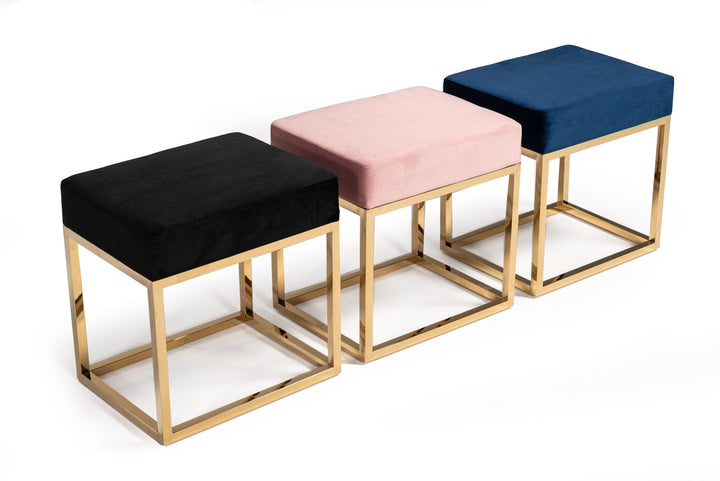 Modrest Downey Modern Pink Velvet & Gold Stool Ottoman - MONAVILLA