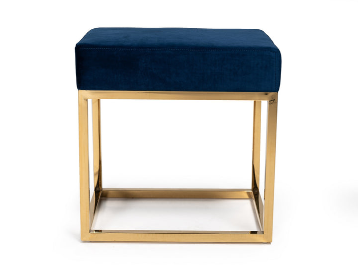 Modrest Downey Modern Blue Velvet & Gold Stool Ottoman - MONAVILLA