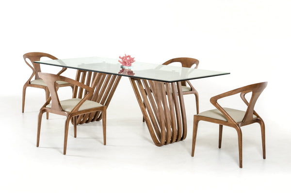 Modrest Draper Contemporary Walnut & Glass Dining Table - MONAVILLA
