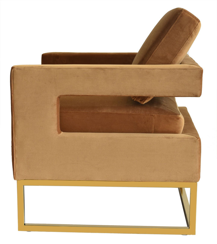 Modrest Edna Camel Velvet & Gold Accent Chair - MONAVILLA