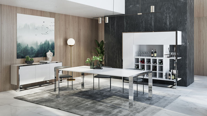 Modrest Fauna Modern White High Gloss & Stainless Steel Chrome Dining Table - MONAVILLA